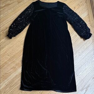 SHEIN Curve Black Velvet Dress with Sequin Balloon Sleeves Women’s 4XL